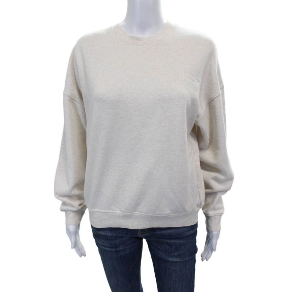 WSLY Womens Pullover Sweatshirt Beige Cotton Crew Neck Long Sleeve Size XS